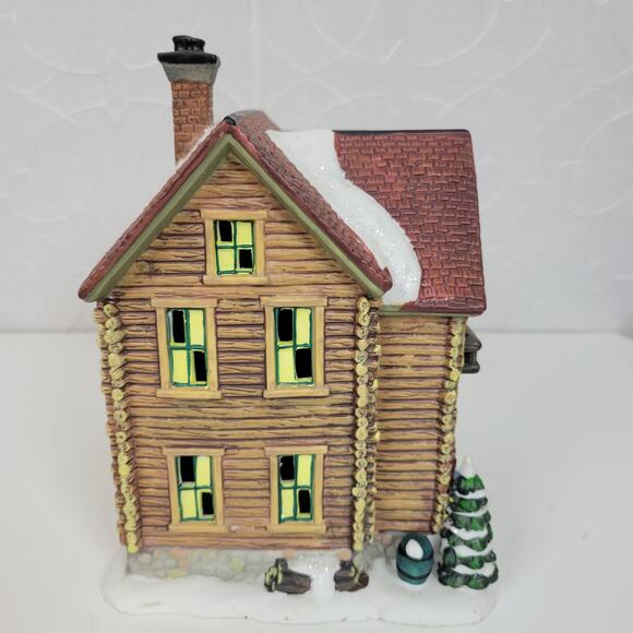 Santa's Workbench Porcelain Lighted House Deer Run Log House Victorian Series - Picture 3 of 13
